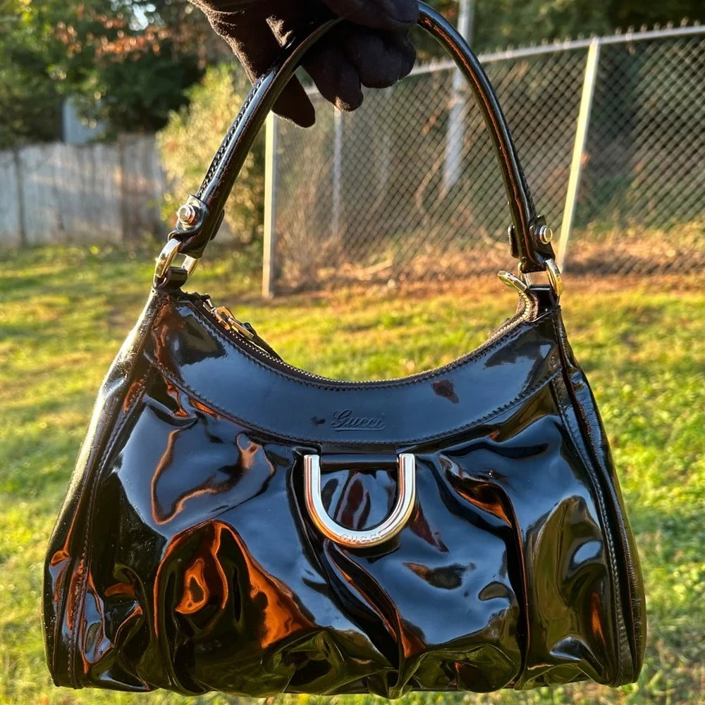 Gucci Hobo Shoulder Bag w/ COA Black Patent Abbey D-Ring w/Gold Hardware - Picture 2 of 13